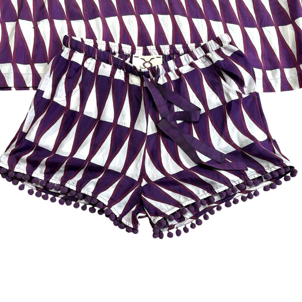 Figue 100% Silk Purple Kimono Kaftan Pom Lounge Set XS/Small - Picture 4 of 9